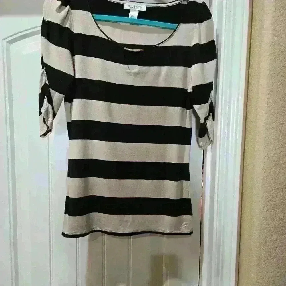 White House Black Market Key Hole Ruched Striped Short Sleeve Top  Womens Size S
